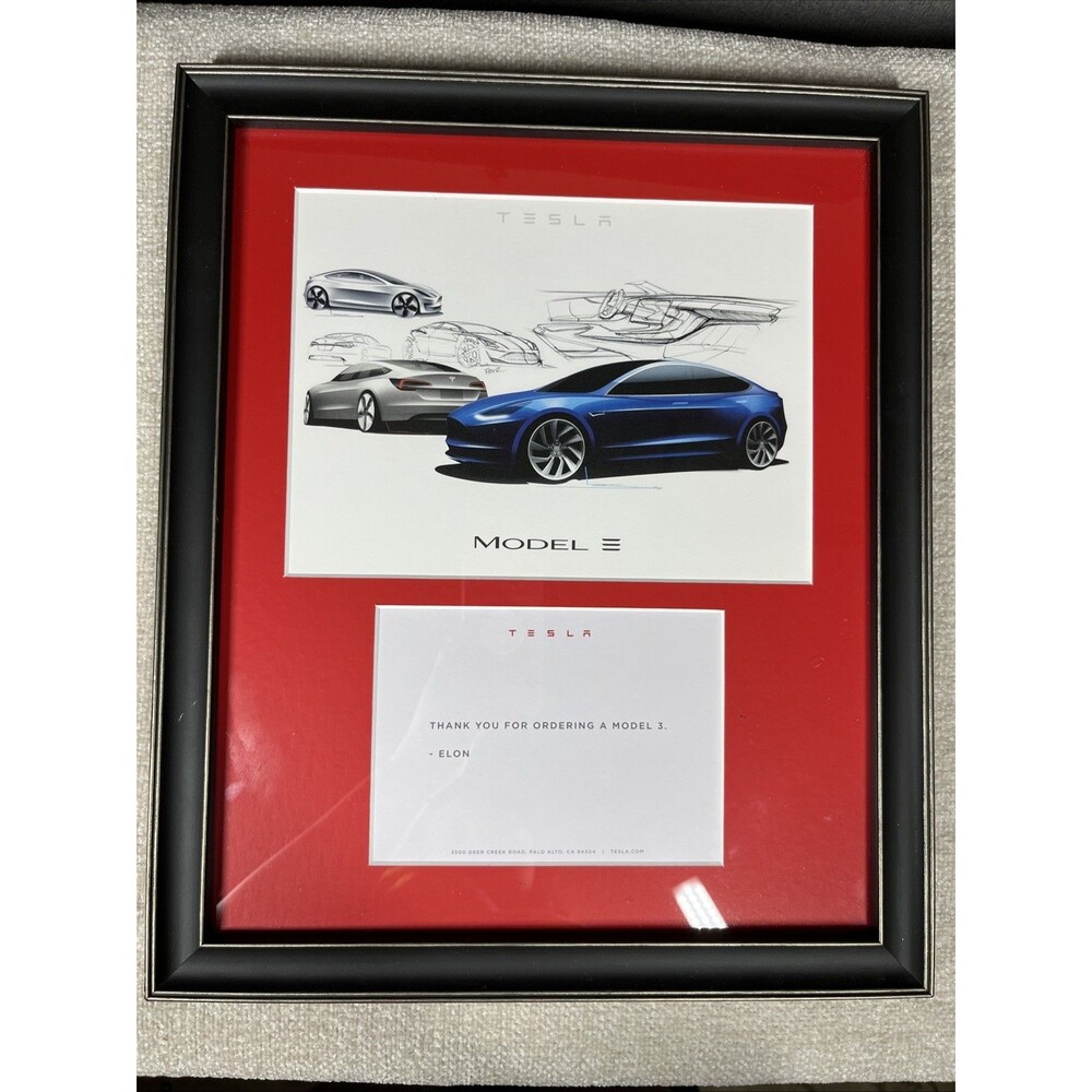 Tesla Model 3 Artwork and Preorder Thank You Letter From Elon Musk Matted Framed